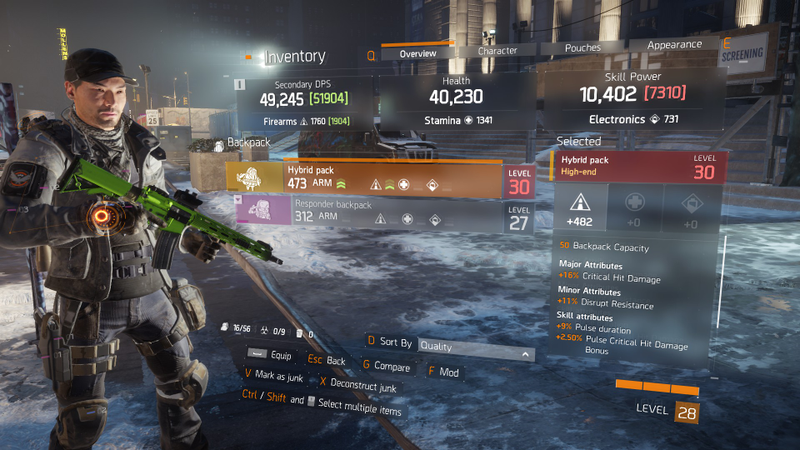 Check out this sweet Legendary backpack. (Screenshot: The Division/Steam)